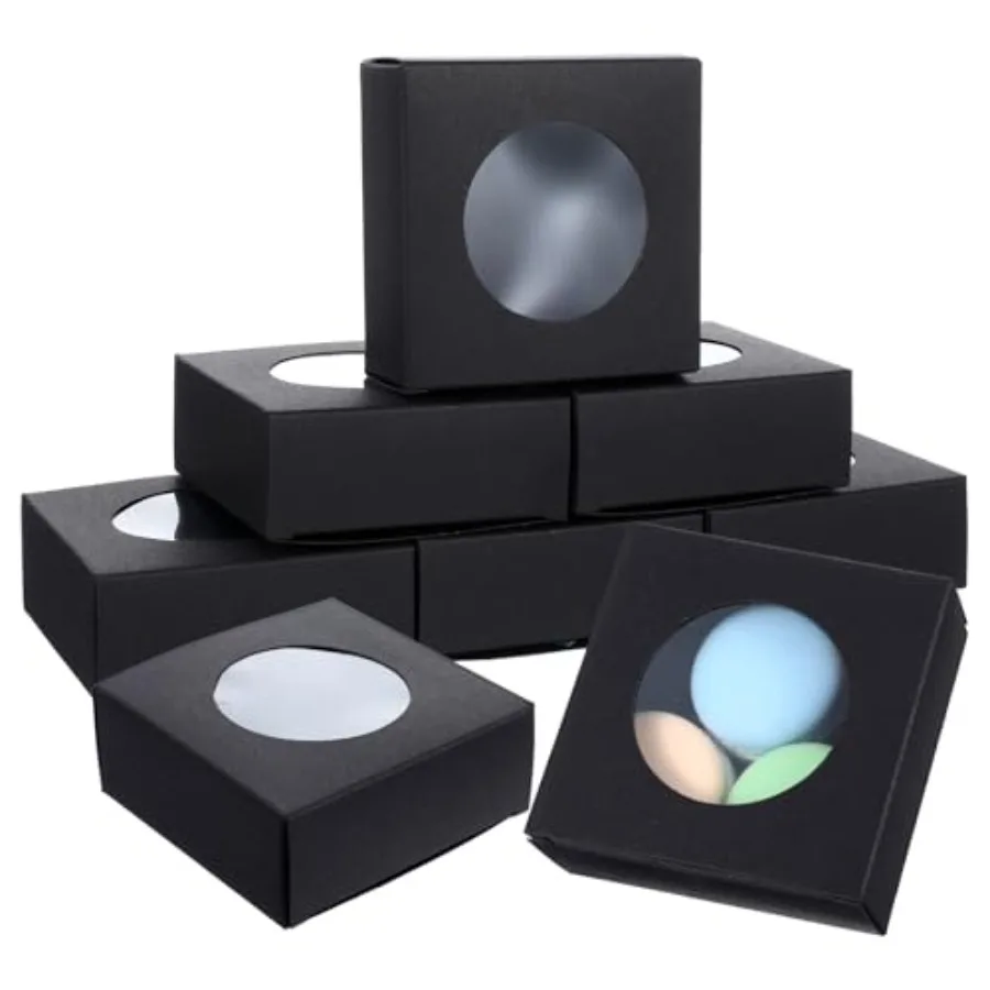 

100 шт. черных коробочек для мыла, маленькие черные подарочные упаковки, коробочки для конфет и печенья с окном 3x3x1, подарочные упаковки для домашнего изготовления