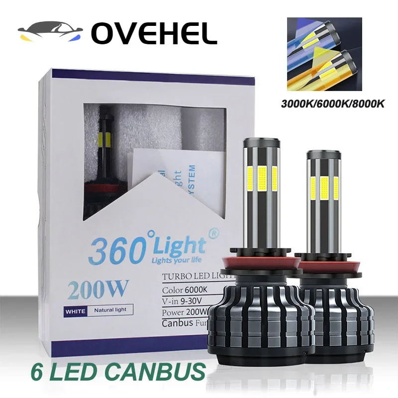 Led Headlight Car Light 6 Side led lights for car  H8 H11 H7 H9 9006/HB4 9005/HB3 9012 200W Led Headlight Bulb Super Bright 12V