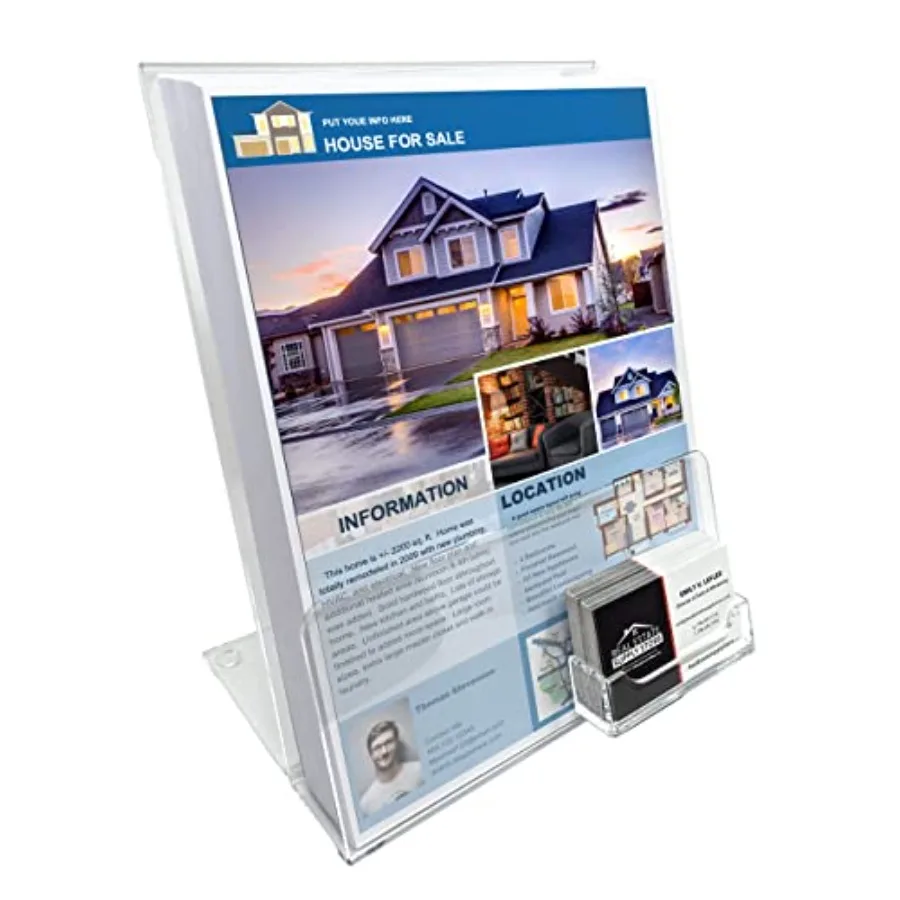 

Прозрачная акриловая подставка для брошюр с карманом для визиток, большая, для листовок формата 8,5x11 дюймов, настольная, набор из 2 штук