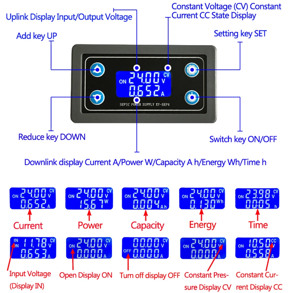 DC 0.5-30V 4A 35W Automatic Boost Buck Converter CC CV Regulated Adjustable Laboratory Step-Down Step-Up Power Supply Module