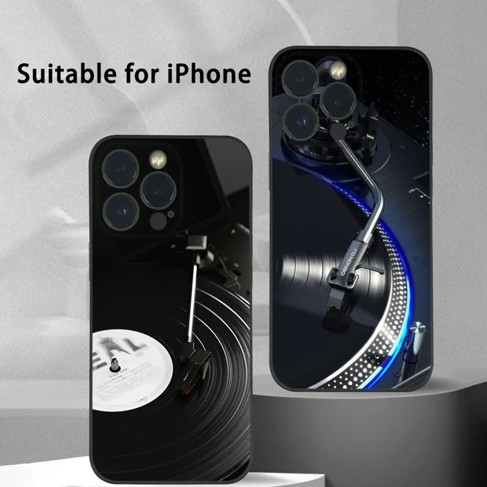 Vinyl DJ Record Art Phone Case For iPhone 15 14 13 12 11 Pro Xs Max Mini XR X 78 Plus Black Frosted Soft Shell Funda Cover Black