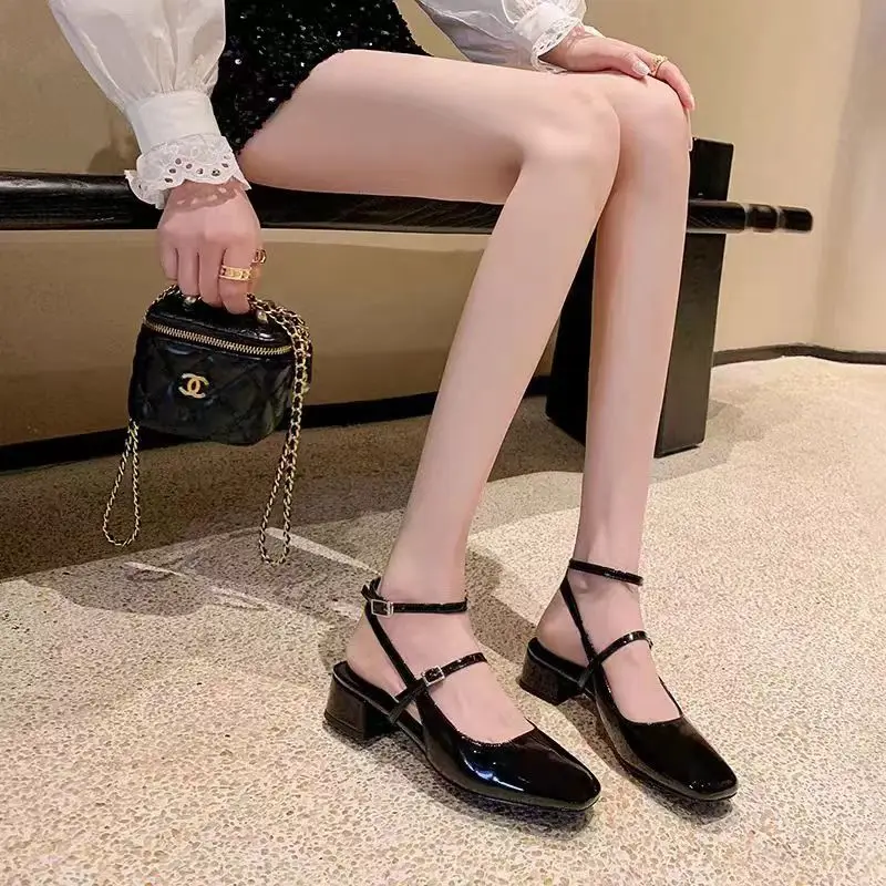 TRAF Woman’s Black Leather Heels Chic Double Buckle Strap Leather Shoes Vintage Ankle Buckle Mary Jane Shoes Women Wedding Shoes