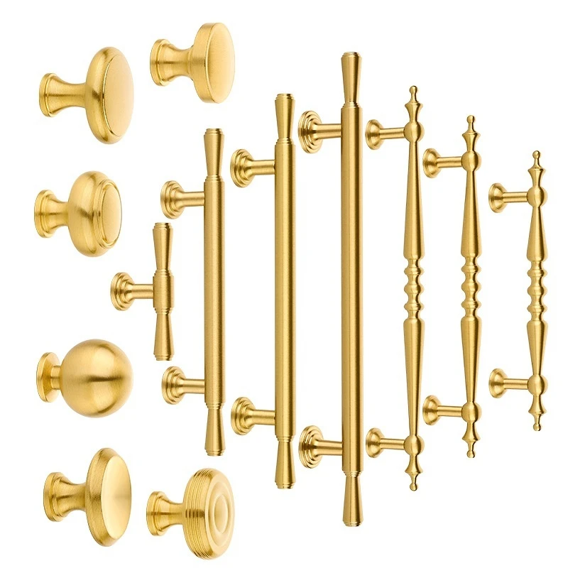 Brass Cabinet Door Handle Light Luxury Gold Cabinet Drawer Shoe Cabinet French Wardrobe Handle Door Handle Hand Wind Drawer Hand