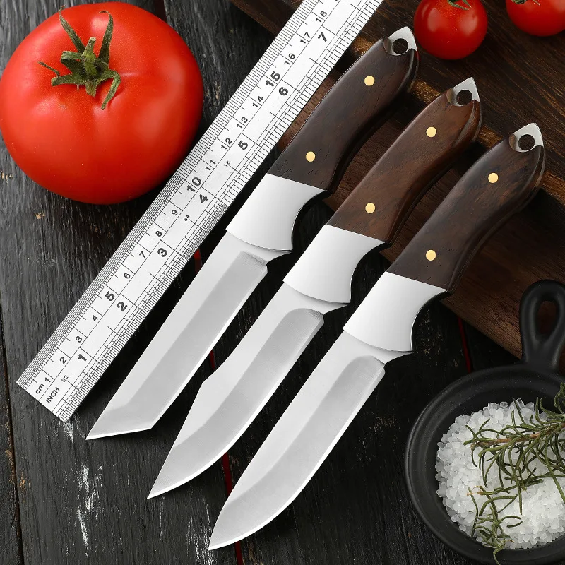 

New kitchen folding small knife with wooden handle, outdoor hand-grilled meat and fruit knife for beef and mutton