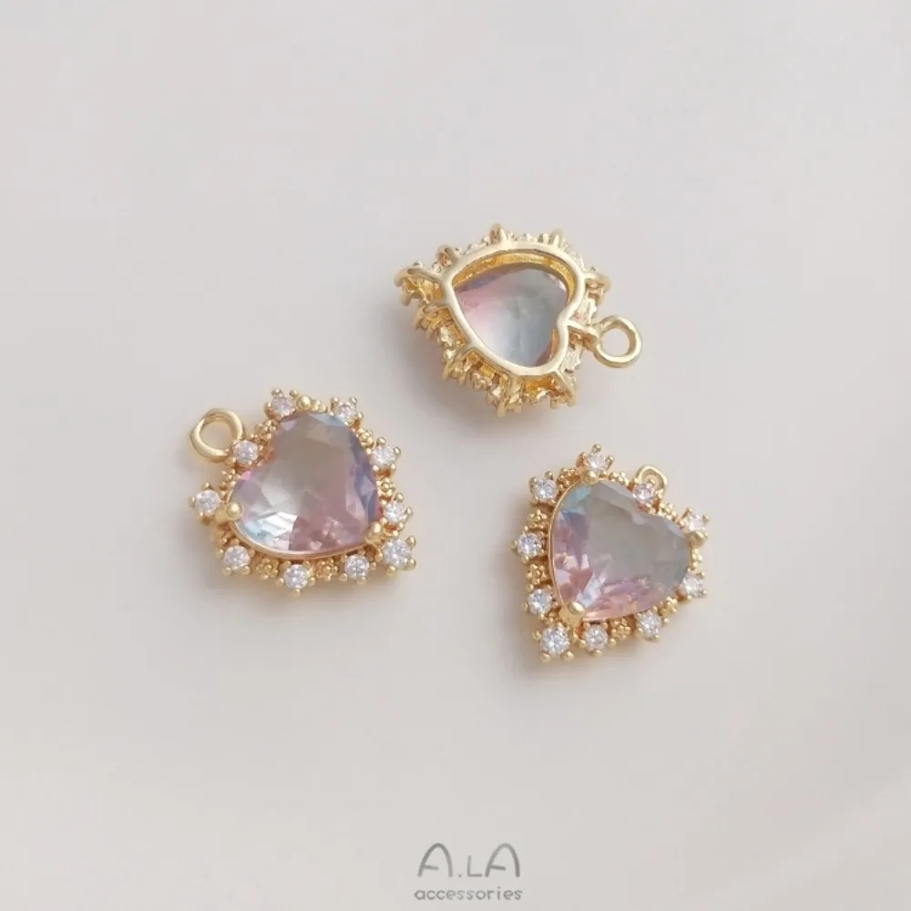 

1Pcs Copper Charms 14K Gold Color Miniature Heart Pendant Tourmaline Peach Heart Pendant DIY Necklace Jewelry Pendant