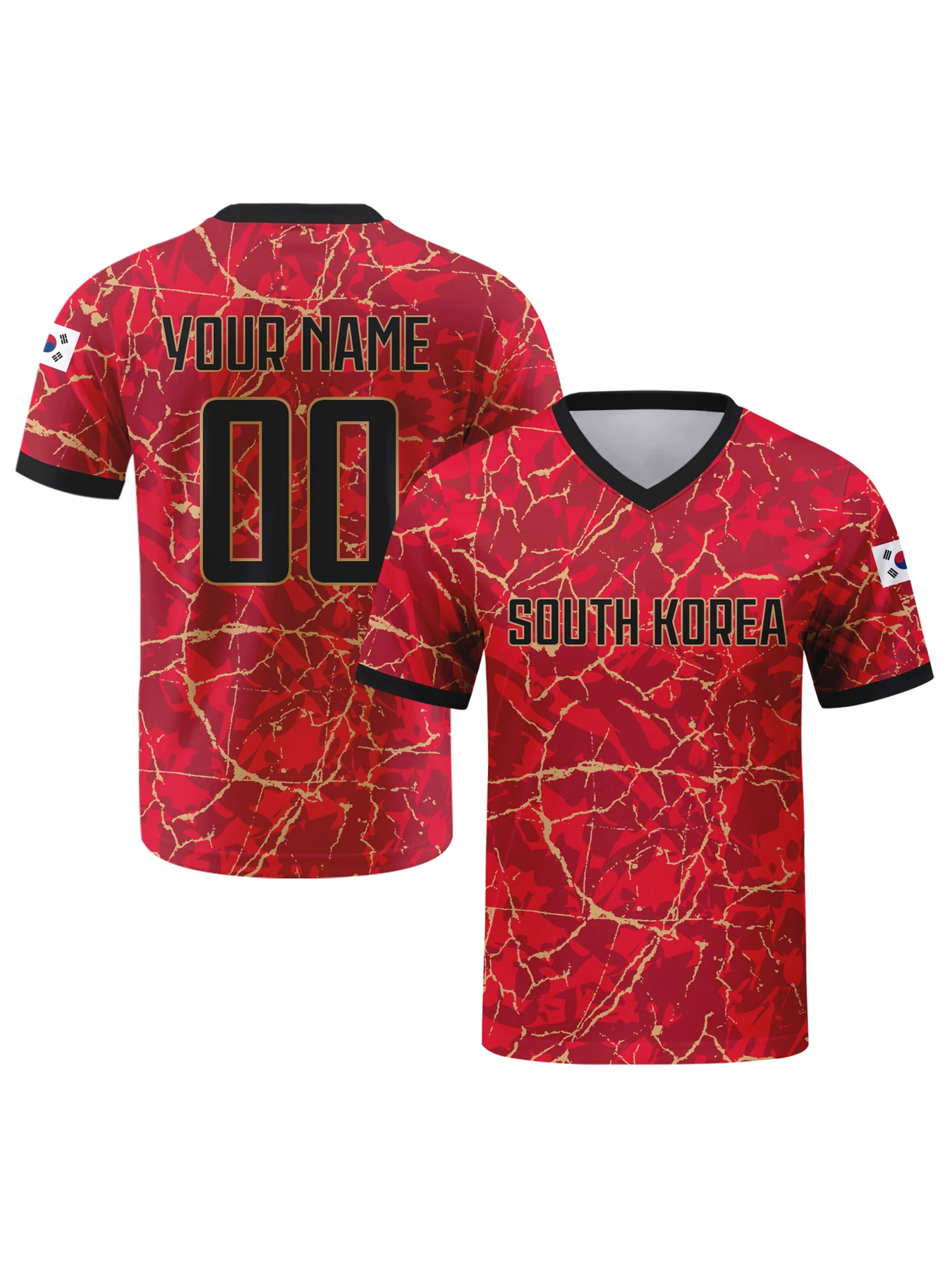 Personalized South Korea Soccer Jersey Custom Name Number V-neck Football Team Shirt for Men Women Kids S-3XL