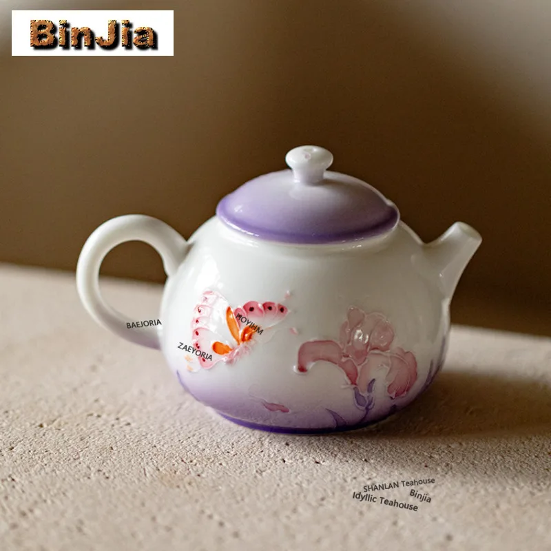 100ml Hand-painted Iris Flower Teapot Creative Tea Infuser Pot Tea Maker Kettle With Strainer Green Tea For Tea Supplies Gifts