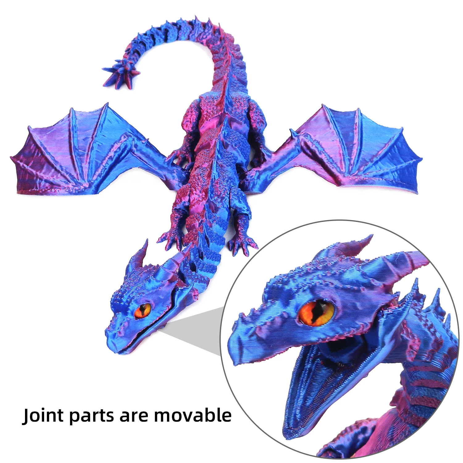 3D printed wing crystal dragon (with eyes), joints movable, creative children's toy decoration figurine toy