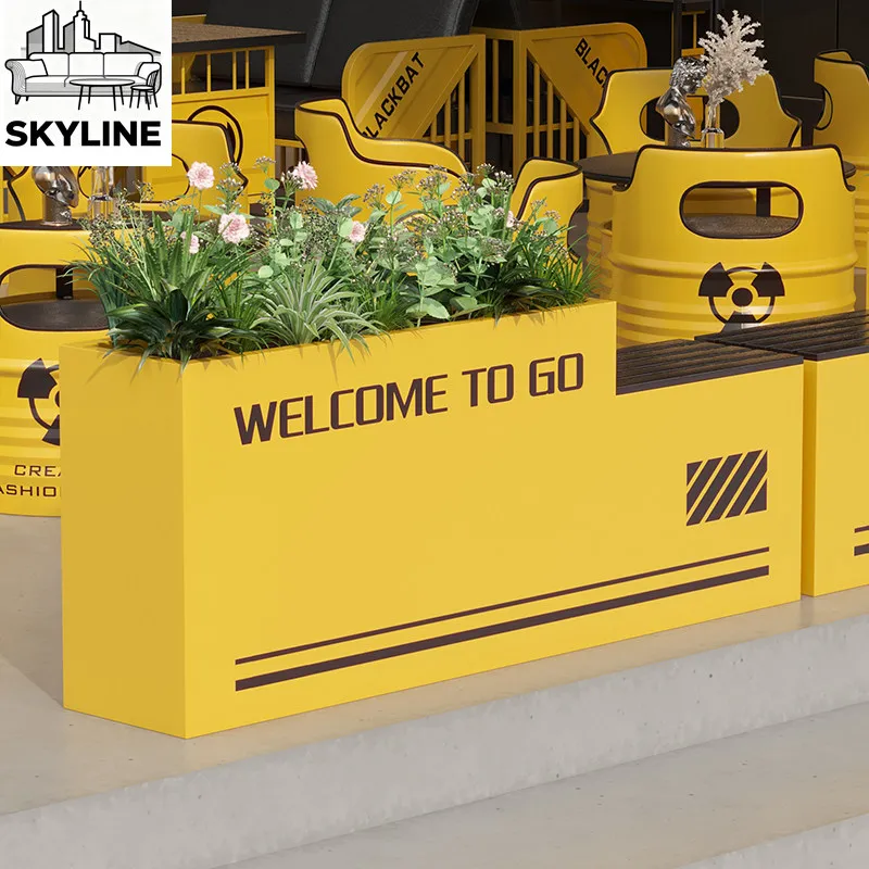 Outdoor Partition Iron Flower Bed Rack, Multi-piece Rectangular Planter Combo for Commercial Street Landscape Layout