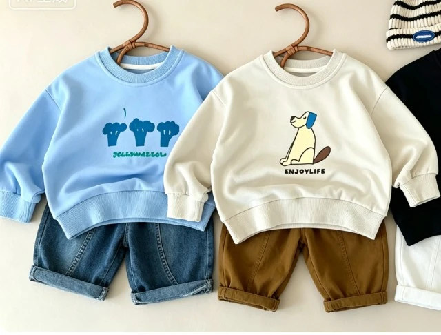 Baby Casual Autumn Essential Crewneck Sweatshirt Kid Long Sleeve Round Neck Pullover Available Children Popular Costume Wear Top