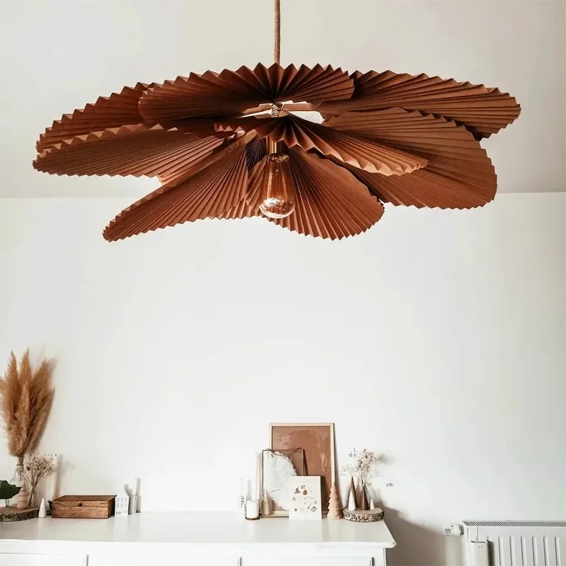 

Nordic Design Paper Chandelier Handmade Flower Shaped Restaurant Stair B&B Loft Fan Shaped Decoration Home Pendant Light Fixture