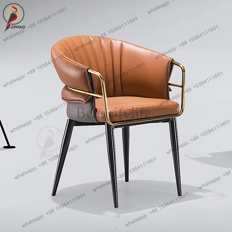 Light luxury dining chair dark gray gold leather cafe hotel lobby lounge area negotiation stool