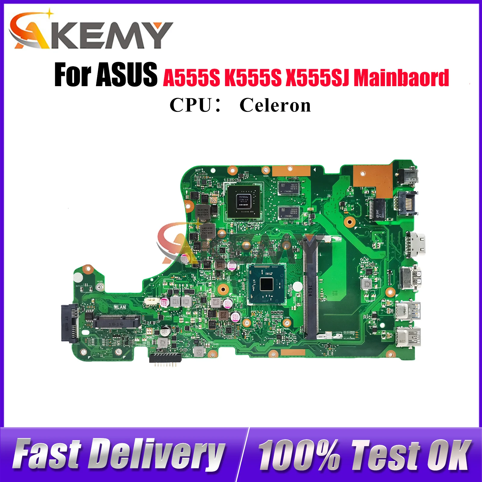 

X555SJ Laptop Motherboard For ASUS VivoBook A555S X555S K555S X555SJ Notebook Mainboard With Celeron CPU 100% tests OK fast ship
