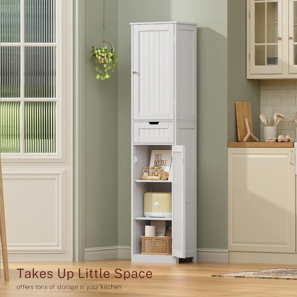 خزانة حمام طويلة 67 بوصة مع بابين ودرج واحد، خزانة تخزين حمام ضيقة مع أرفف قابلة للتعديل، لغرفة المعيشة، E #2