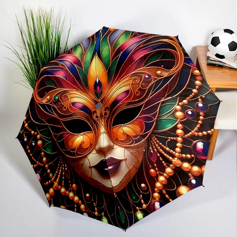 Bohemia Drawing Mask Umbrella Automatic Open/close, Sturdy Iron Frame & 8-Rib Struct, Umbrella for Women & Men, Christmas Gifts