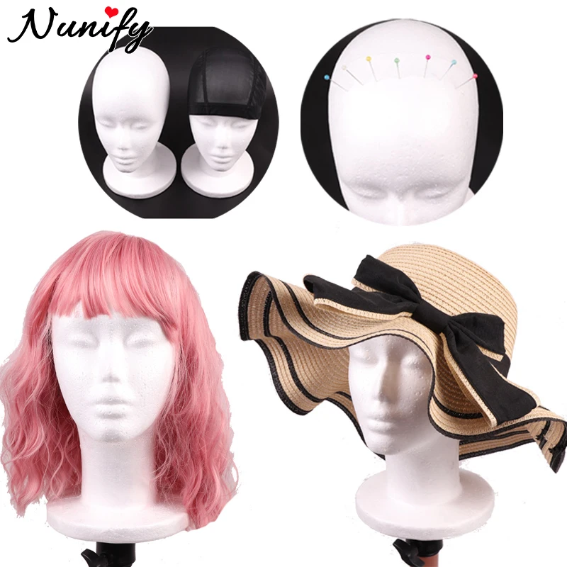 

4Pcs Foam Mannequin Head For Salon Female Foam Head Can Makeup Polystyrene Mannequin Head For Display Wig Caps Wig Making Kit