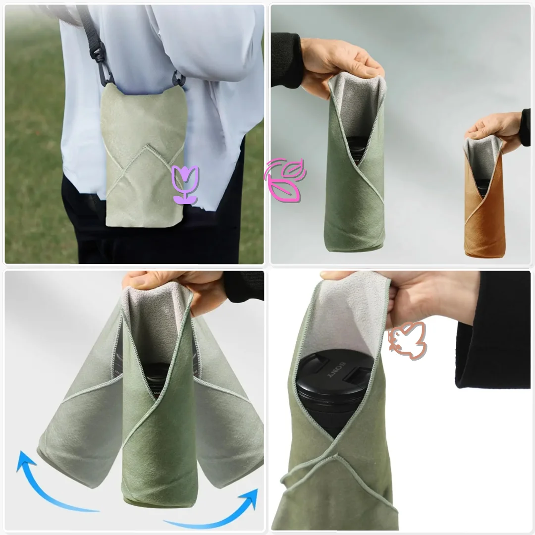Folding Self Adhesive Camera Storage Bag Plush Anti Scratch Protective Wrap Photography Lens Soft Cloth Cover