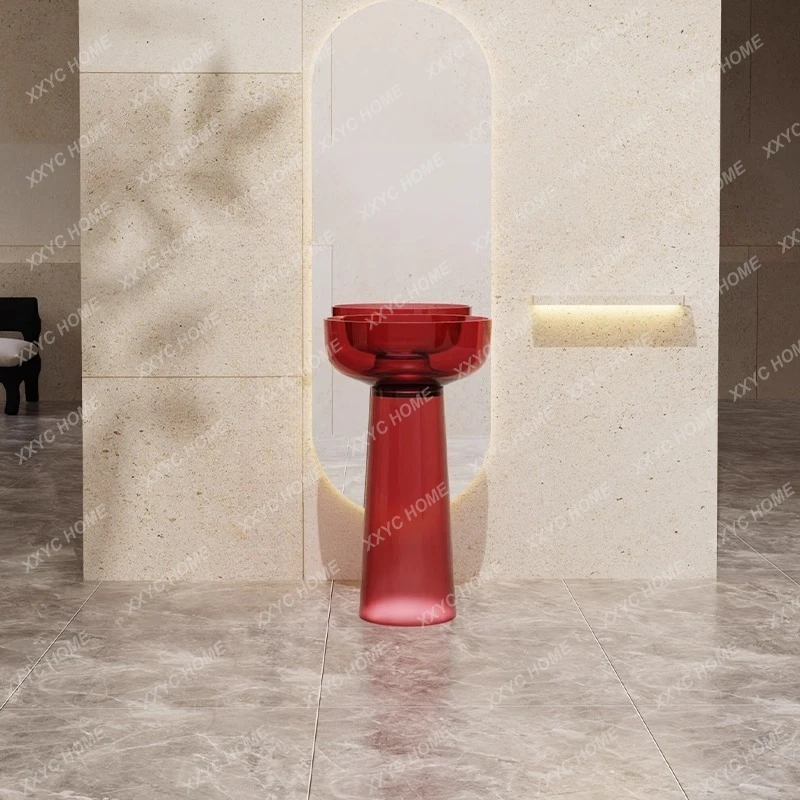 Transparent resin color column basin Floor-to-ceiling artificial stone wash basin
