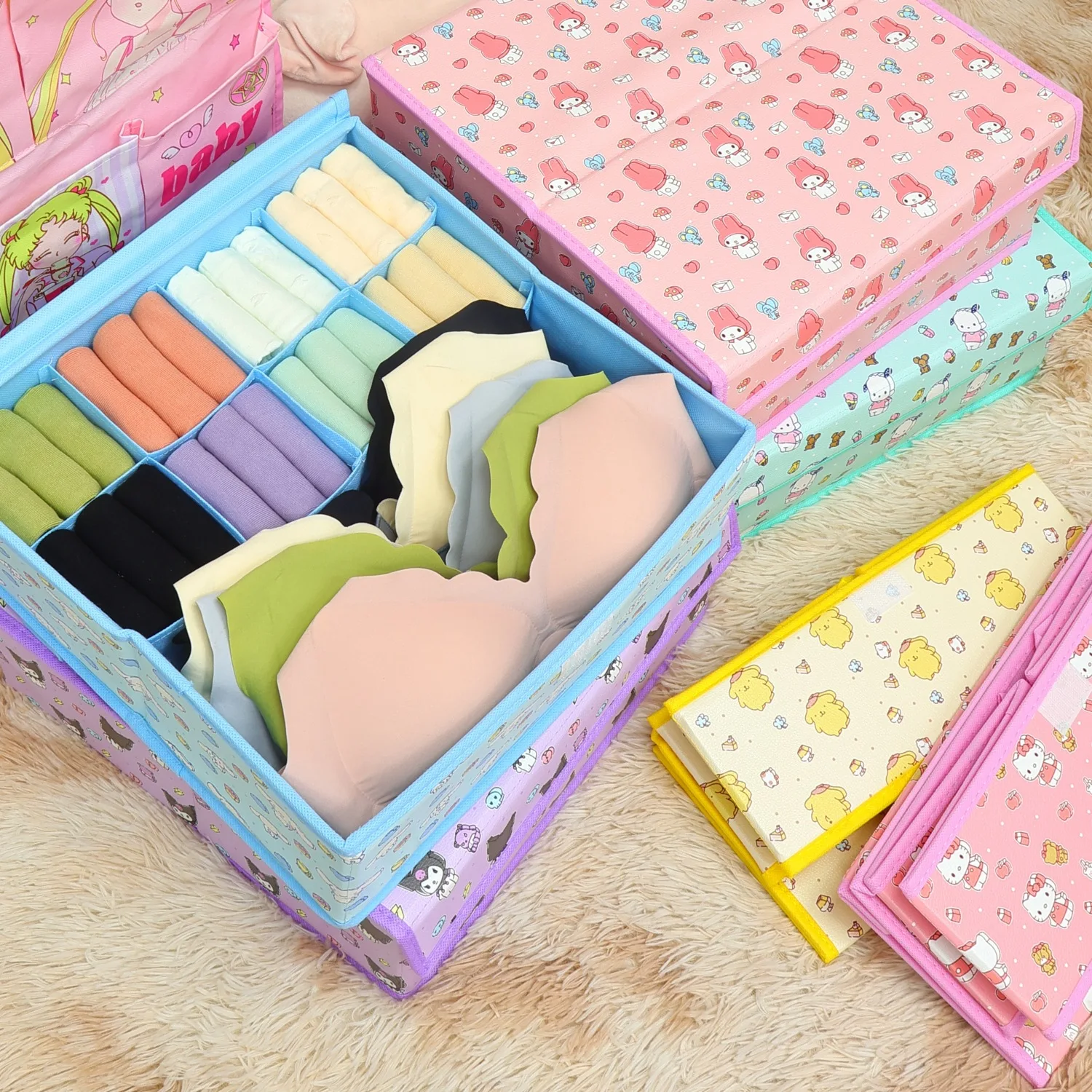 

Sanrio Kuromi Cinnamoroll складной ящик для хранения студенческий ящик для хранения одежды большой емкости пыленепроницаемый ящик для хранения нижнего белья и носков