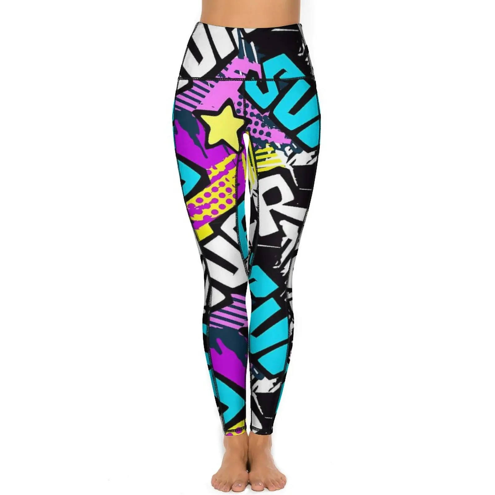 Kolorowe legginsy graffiti seksowny napis drukuj treningowe spodnie do jogi Push Up rozciągliwe rajstopy sportowe kieszenie Casual niestandardowe legginsy