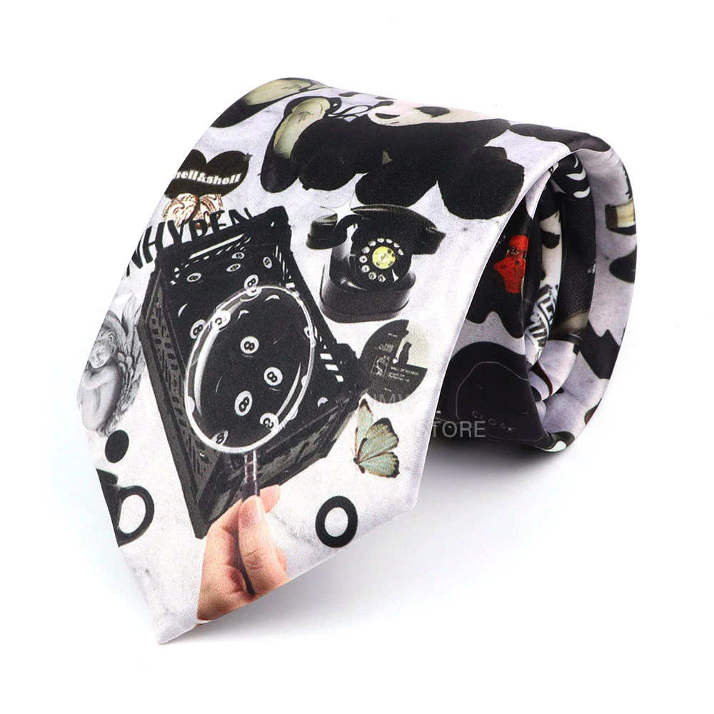 Męskie krawaty vintage imitujące jedwab, 8,5 cm, z grafiką graffiti i motywami kwiatowymi, krawat dla mężczyzn na ślub, do pracy, miękki krawat z nadrukiem, prezent ślubny.