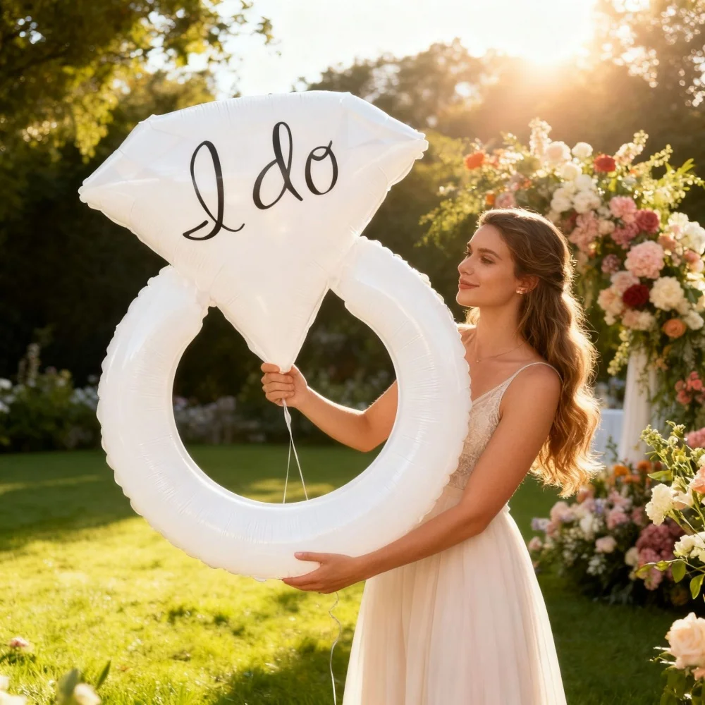 66 x 98 cm weißer Diamant-Ring-Ballon, Ehering, Folienballons, Hochzeit, Brautparty, Dekoration, Requisiten, Valentinstag, Party-Dekoration – Detail 1