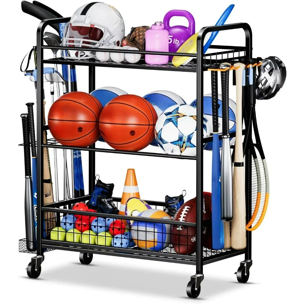 

Garage Sports Equipment Organizer - Rolling Ball Storage Rack with Wheels, Sports Gear Organizer for Garage Toy Storage Rack