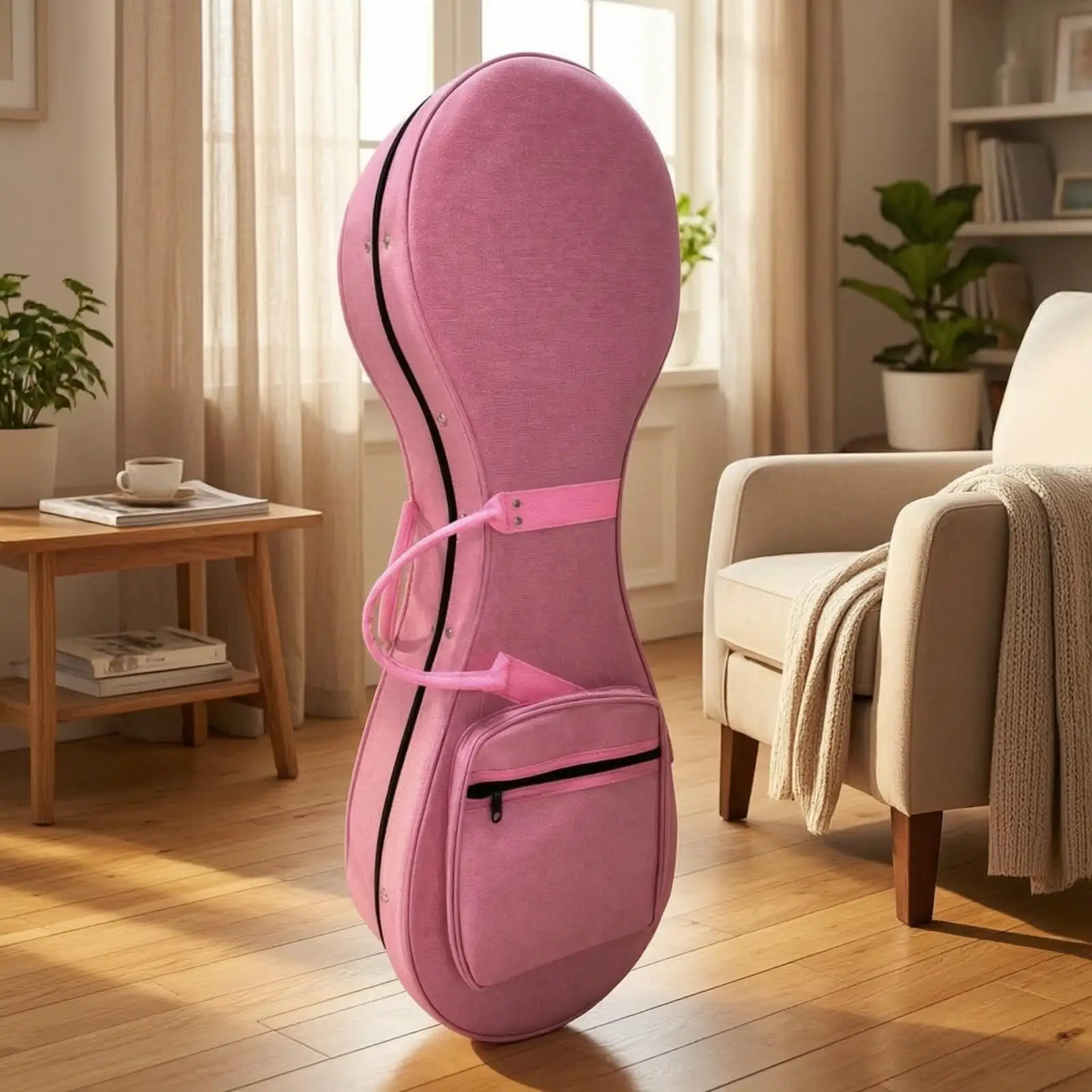 Compact Pipa Case for Young Players with Top Handle and Exterior Pocket for Music Accessories