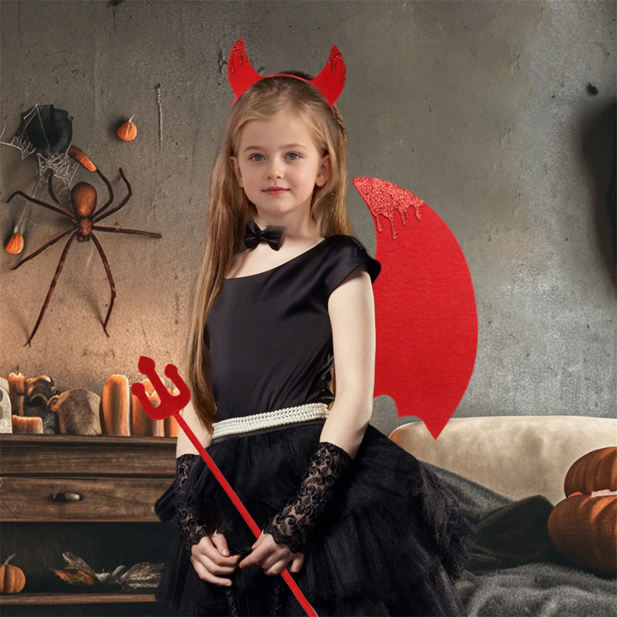 Halloween Devil Costume Set for Kids and Adults - Includes Horn Headband Fork Wings and Demon Cosplay Accessories