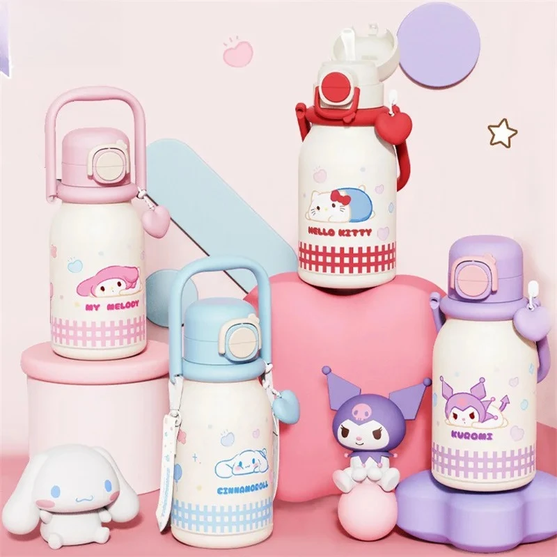 X&W640ML Stainless Steel Kawaii Sanrio Hello Kitty Insulated Water Bottle Straw Cup Vacuum Cup Portable Outdoor Ice Bucket