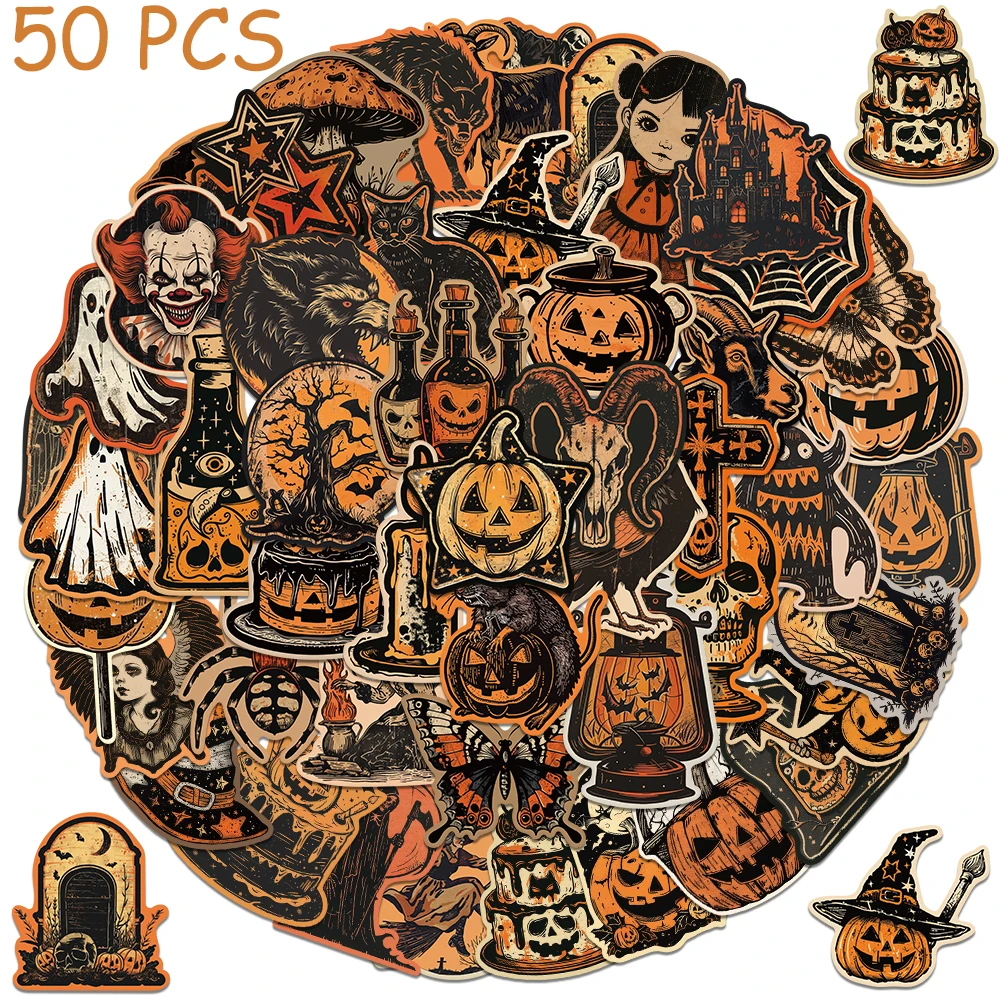 50 stücke Retro Halloween Kürbis Aufkleber Abziehbilder für Telefon Laptop Gepäck Skateboard Wand Cartoon Graffiti Aufkleber Kinder Geschenke