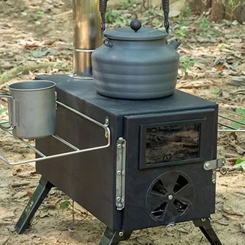 Poêle à bois pliant pour camping, poêle à bois portable, acier au carbone brûlant, pique-nique, barbecue, gril,