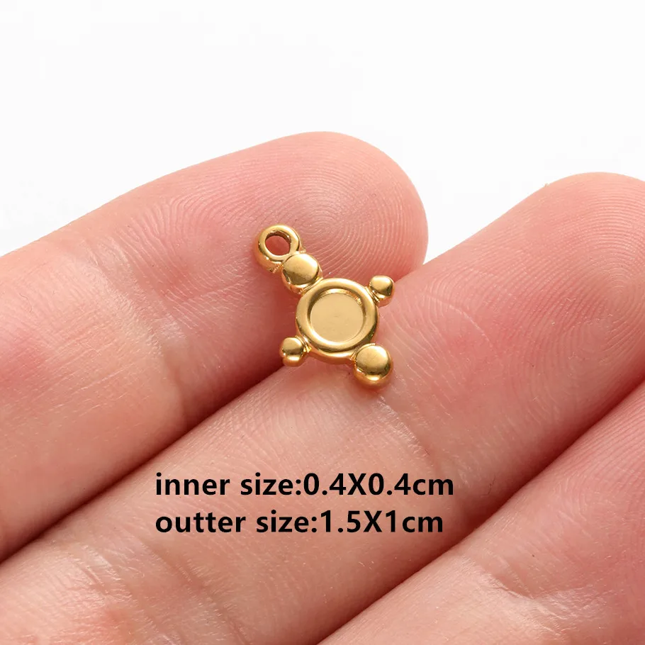 5 Stück goldfarbene, unvollendete Anhänger mit unregelmäßiger Geometrie, Flügel, Muschel, Auge, DIY-Edelstahl-Cabochons-Anhänger für die Schmuckherstellung – Detail 8