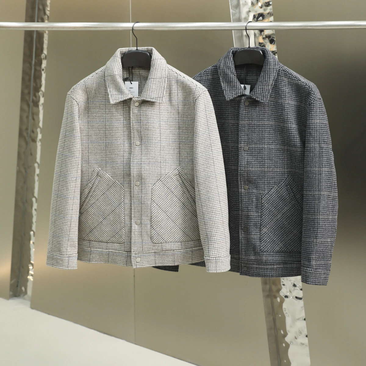 

Мужское шерстяное пальто премиум-класса из смесовой шерсти, в стиле ретро, в клетку, с воротником-стойкой, длинными рукавами, модное, городское, молодежное, для повседневной носки зимой