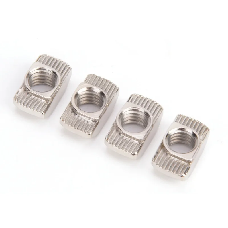 100 ชิ้น น็อตแบบ T-slot ชุบนิกเกิล เหล็กกล้าคาร์บอน ตัวล็อคแบบเลื่อน สำหรับโปรไฟล์อะลูมิเนียม (M8)