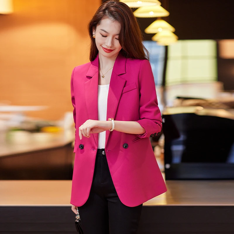 S-4XL Large Size New Arrival Autumn Winter Women Ladies Blazer Pink Black Coffee Female Long Sleeve Solid Casual Jacket Coat