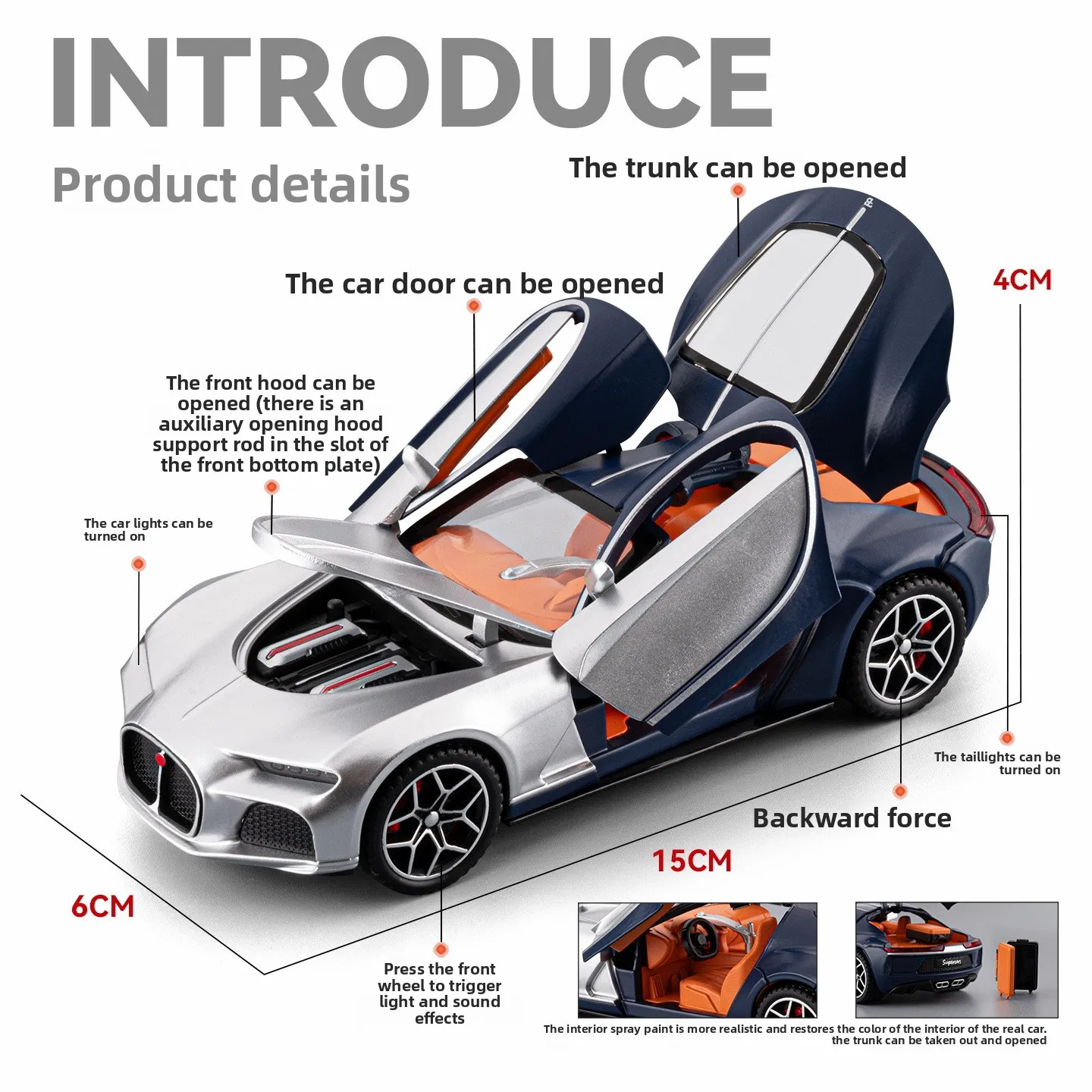 1:32 Bugatti Atlantic Sports car Simulation Diecast Metal Alloy Model car Sound Light Pull Back Collection Kids Toy Gifts