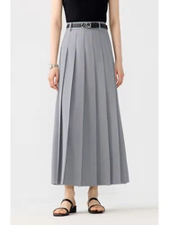 ZIQIAO Commuter Pleated Ankle-Length Skirt For Women 2024 Summer New High Waist Slim A-Line Pleated Office Lady Skirt 24ZQ92246