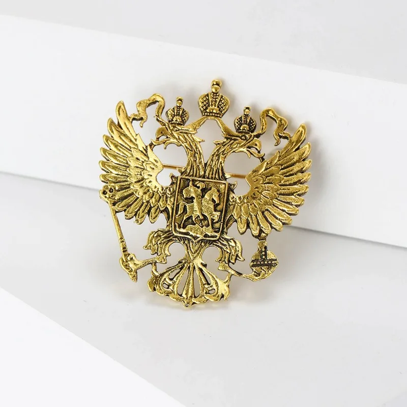 Vintage Double Headed Eagle Brooch, Gold Crown Lapel Pin for Men Suit Jacket, Formal Accessory Gift