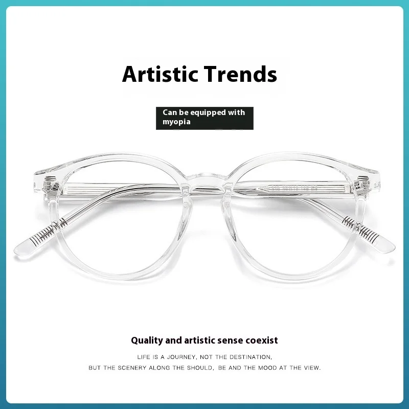 Japanese Retro Round Frame Glasses Brandon Acetate Women's Fake Eyeglasses Frame 0 Degree Men's Reading Eyewear