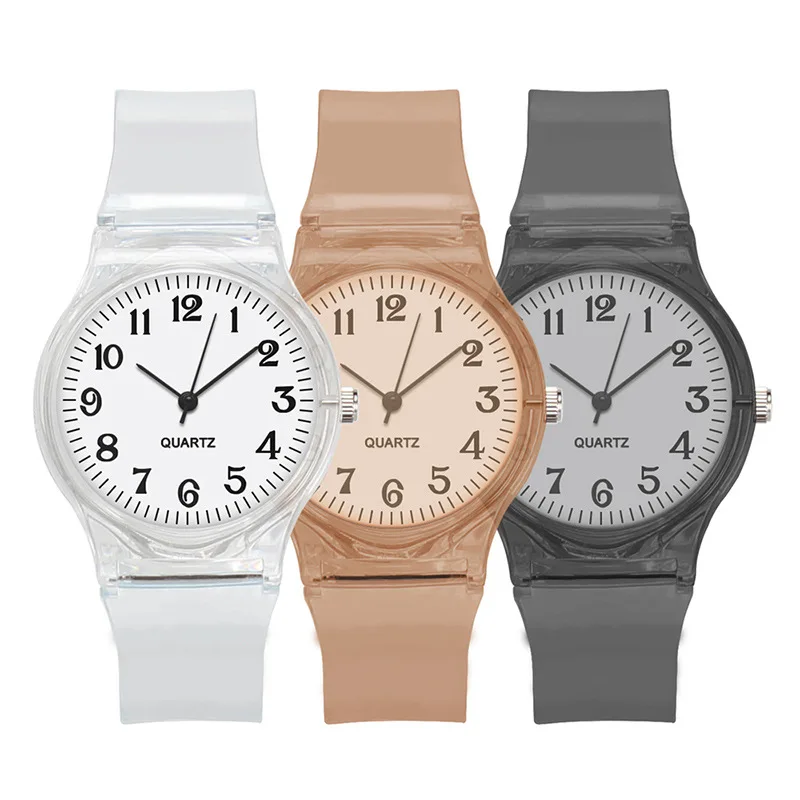 Montre en silicone ultra-mince pour femme, bracelet couleur bonbon, simple hler mentalement, cadeau de loisirs transparent