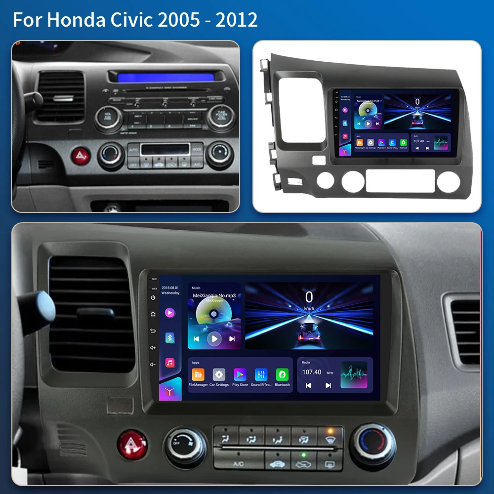 Android 16 Car stereo radio For Honda Civic 8th 8gen 2005 2006 2007 2008 2009 2010-2012 multimedia wireless carplay android auto