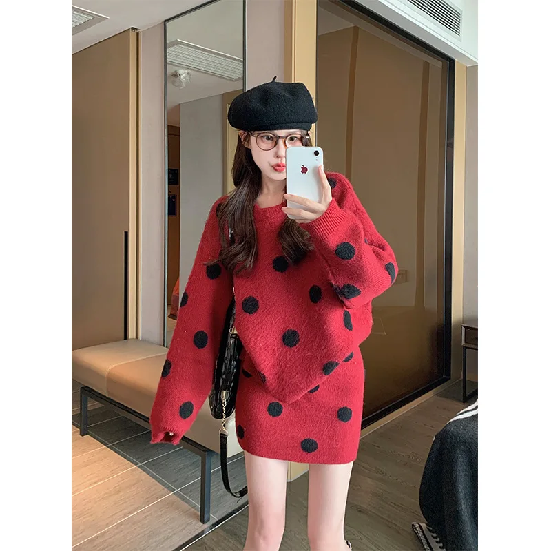 

Женский вязаный комплект из 2 предметов с принтом, весенне-осенний модный пуловер с длинными рукавами, топы + женская шикарная мини-юбка, универсальный комплект E11286