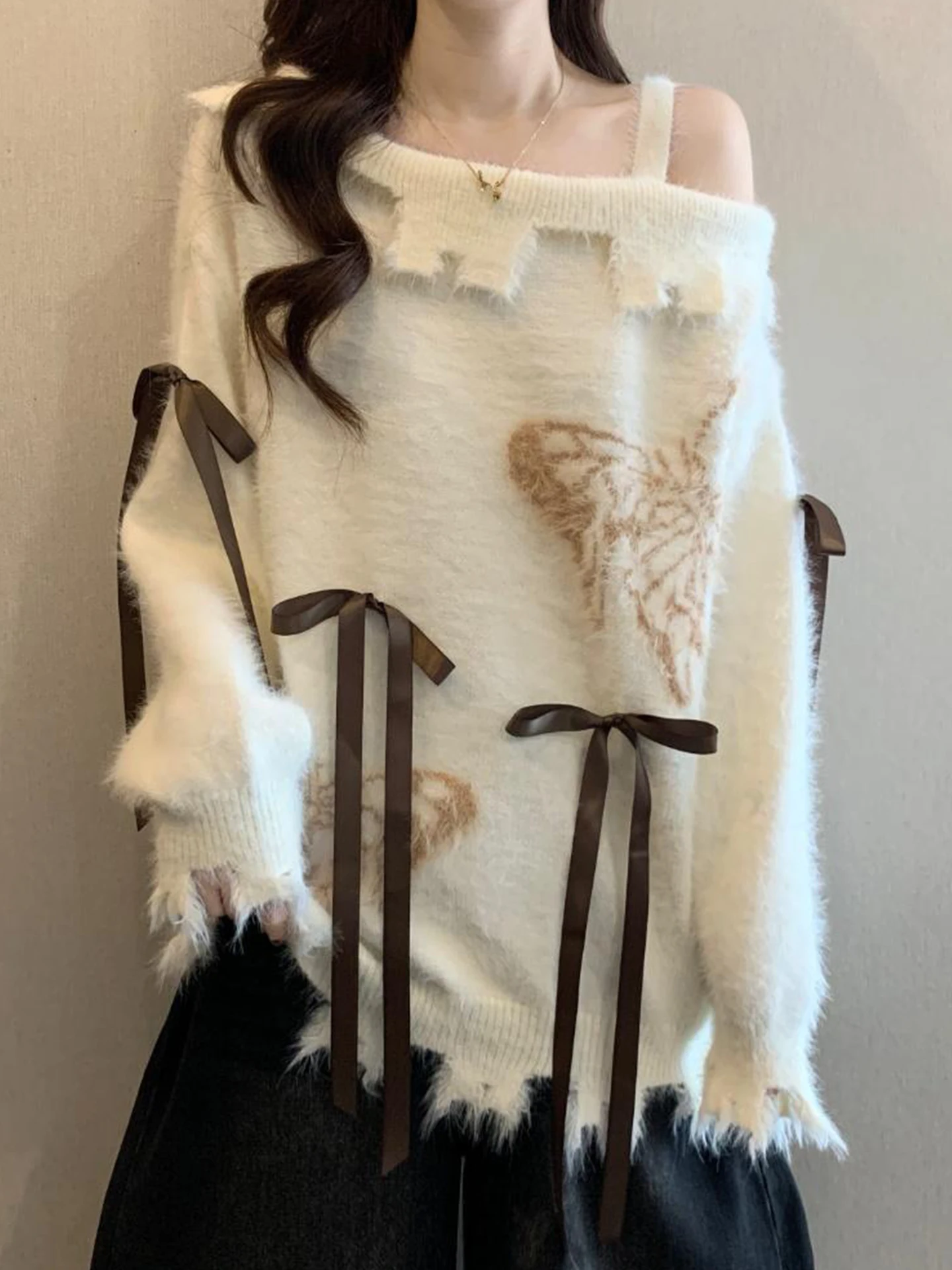 

Женский вязаный свитер на одно плечо большого размера, осенне-зимний, свободного кроя, с длинным рукавом, повседневный