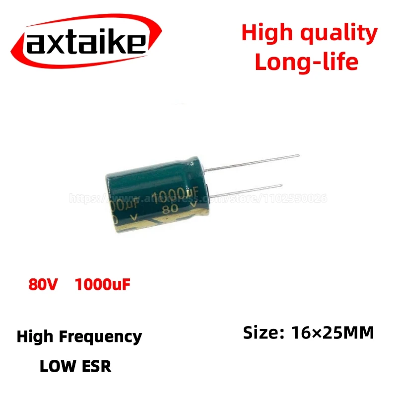 

5PCS 80V1000uF Aluminum Capacitor, High Frequency Low ESR 105°C Radial for Power Supply Long-life 16×25MM