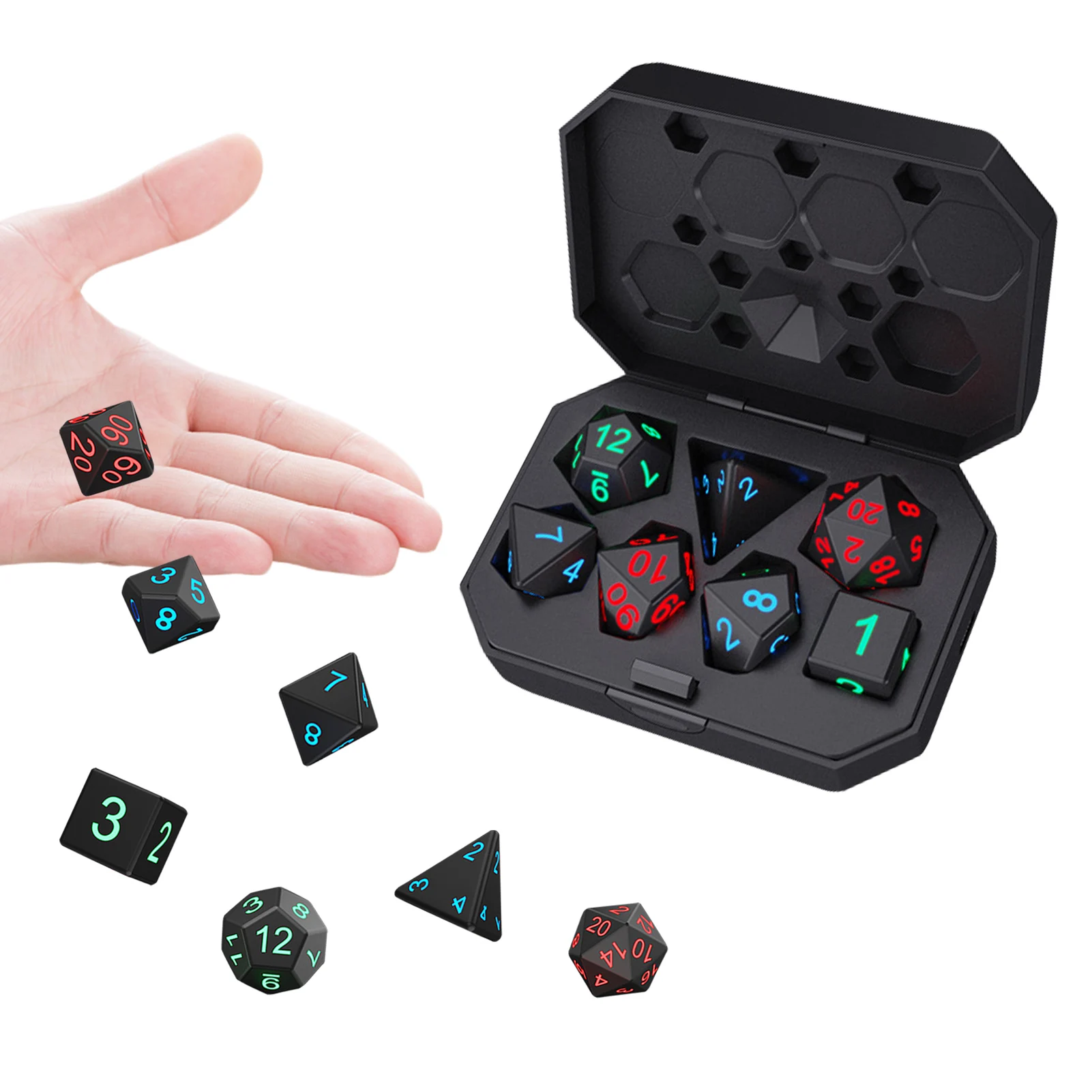 

Luminous DND Dice Luminous RPG Dice Set LED Rechargeable Dice Set With Charging Box D&D Dice Gifts Multiple Sides