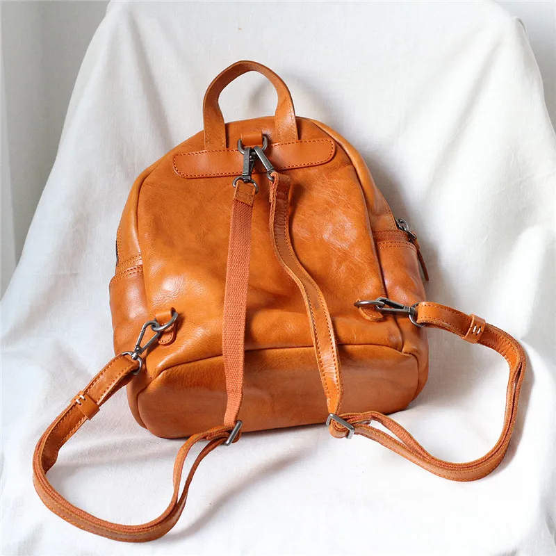 Fashion outdoor casual luxury natural genuine leather women's small backpack high quality soft real cowhide ladies cute bookbag