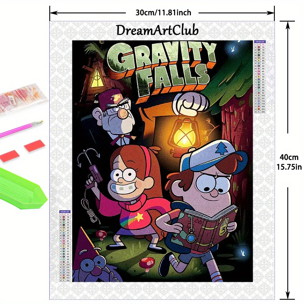 طقم طلاء ماسي 5D من Gravity Falls - فني قماشي كرتوني مقاس 30.0 × 40.01 سم، ديكور منزلي DIY مع تصميم مغامرة مابل وقحافة #3