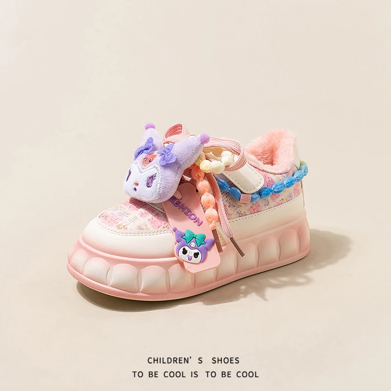 Girl Kuromi Cotton Shoes Anti-Slip Thicken Sanrios Anime Figure Kawaii Cartoon Winter New Child Shoe Keep Warm Velvet Sneakers