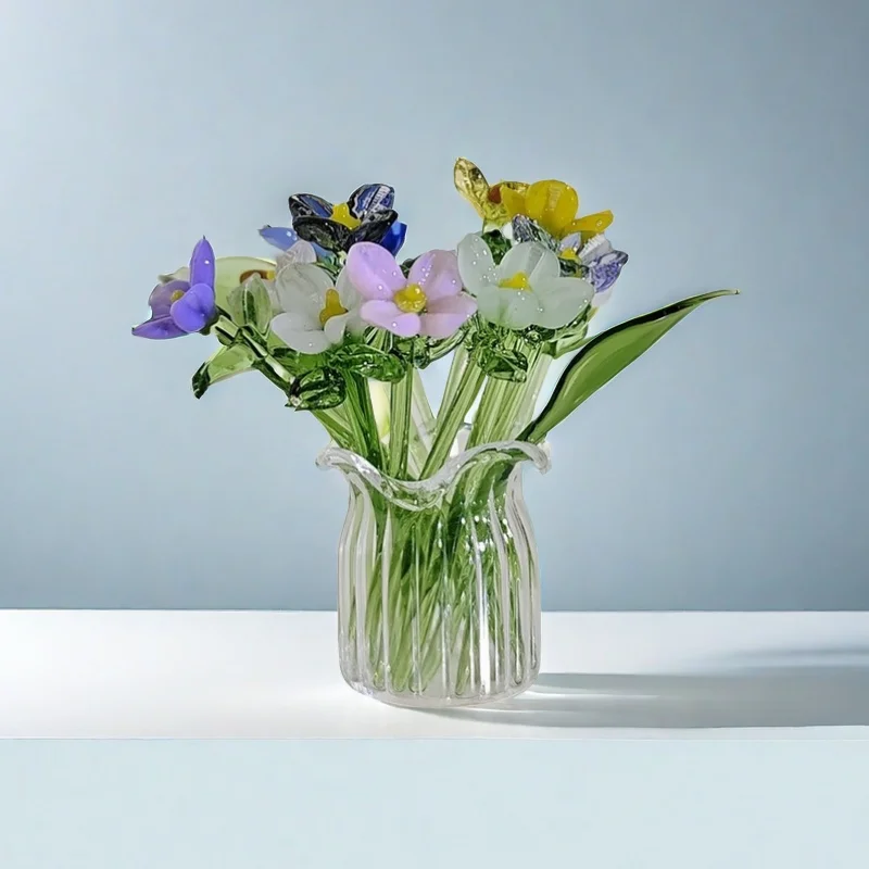 Handmade Glass Flower Bouquet Desktop Decorations Living Room Office Creative Gifts for Friends Luxury Style Plant Theme